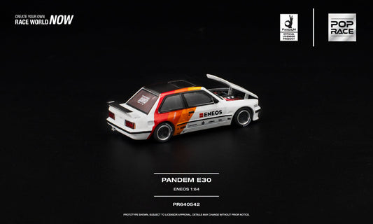 POP Race 1:64 PANDEM BMW E30 Eneos with widebody styling, opening hood and detailed engine.