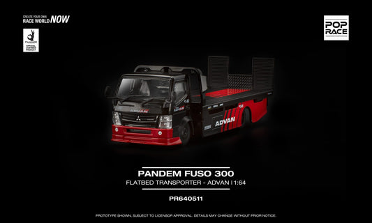 POP Race Pandem Fuso 300 Flatbed Transporter ADVAN livery 1:64. Front
