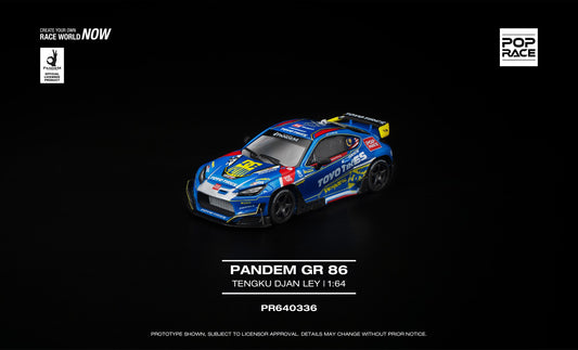 POP Race 1:64 Pandem Toyota GR86 Tengku Djan Ley drift car widebody diecast model. Front