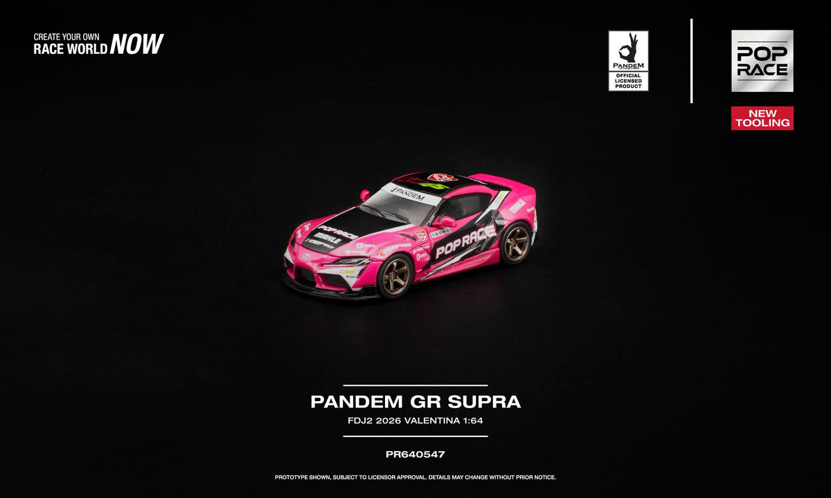 POP Race PANDEM GR Supra FDJ2 Valentina Piaz 2026 with opening hood and detailed engine in 1:64 scale.