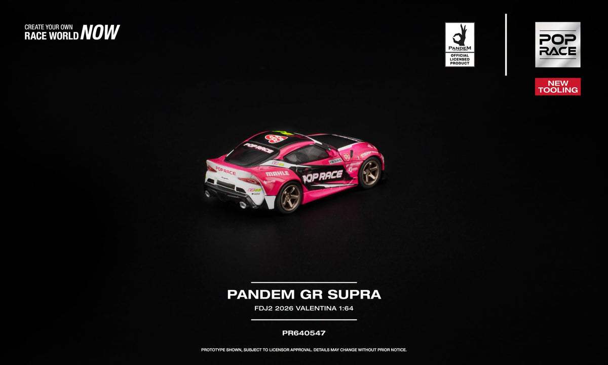 POP Race PANDEM GR Supra FDJ2 Valentina Piaz 2026 with opening hood and detailed engine in 1:64 scale.