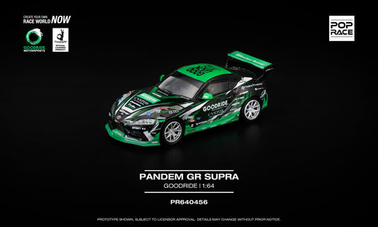 POP Race 1:64 Pandem GR Supra Goodride in team green, black, and white livery with widebody kit and race details. Front