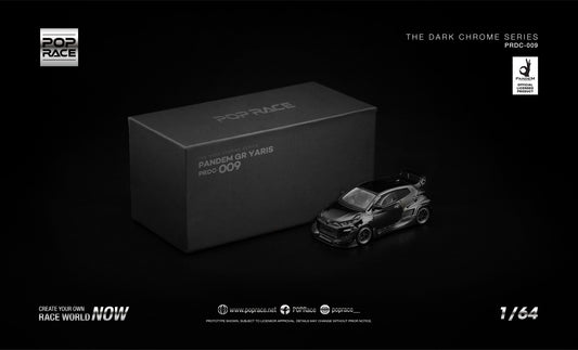POP Race Pandem GR Yaris dark chrome 1:64 diecast model. Front