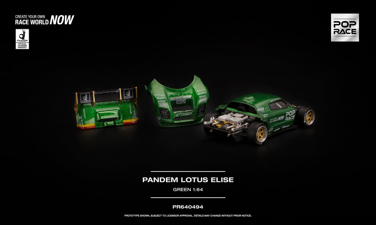 POP Race Pandem Lotus Elise in Green with removable body parts.
