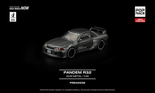 POP Race Pandem R32 gun metal opening hood engine detail 1:64. Front