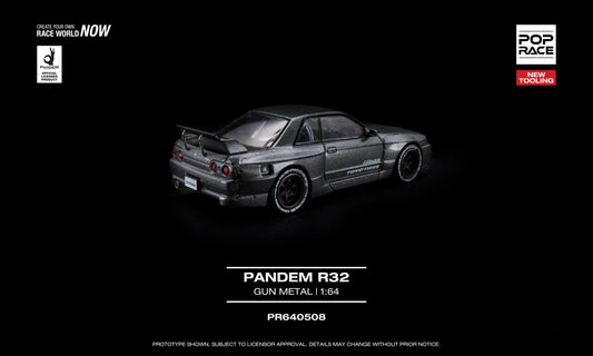 POP Race Pandem R32 gun metal opening hood engine detail 1:64. Back