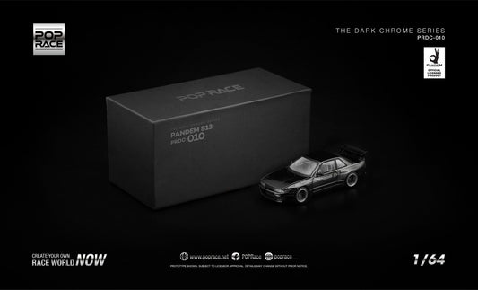 POP Race Pandem S13 dark chrome opening hood engine detail 1:64. Front