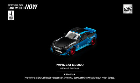 POP Race Pandem S2000 metallic blue opening hood engine detail 1:64. Front