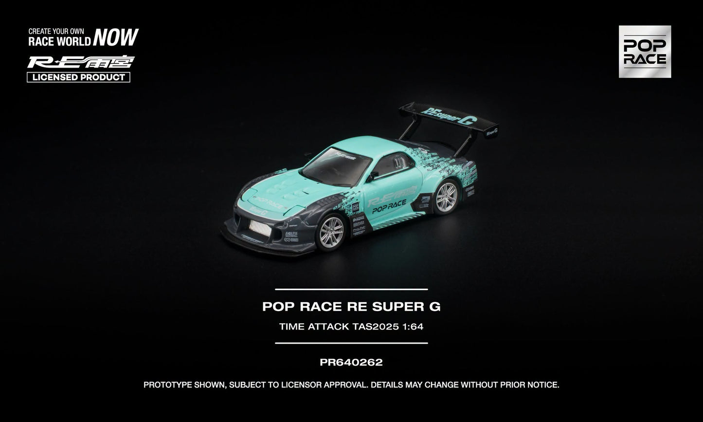 POP RACE RE Super G Time Attack TAS 2025 with opening hood and detailed engine.