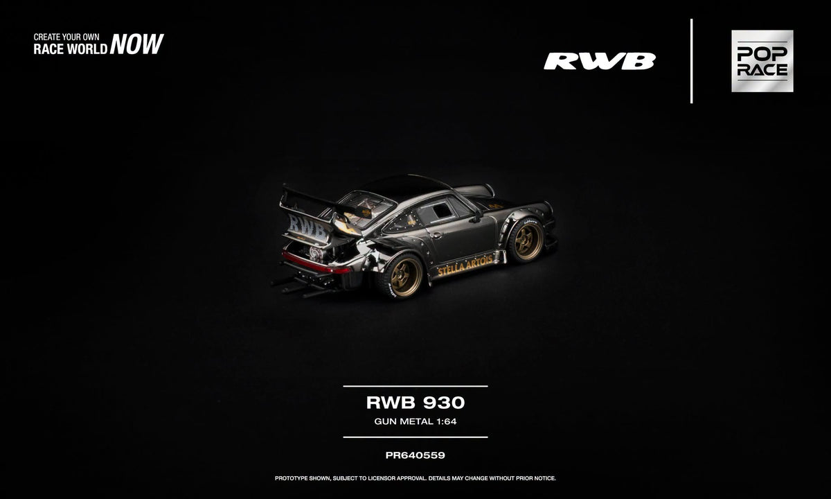 POP Race RWB 930 Gun Metal inspired by Stella Artois with opening engine cover and detailed air-cooled engine.