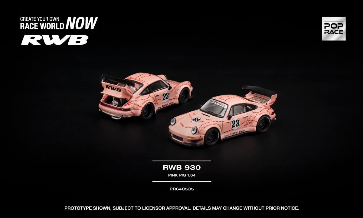 POP Race RWB Porsche 930 Pink Pig edition with opening rear engine cover.