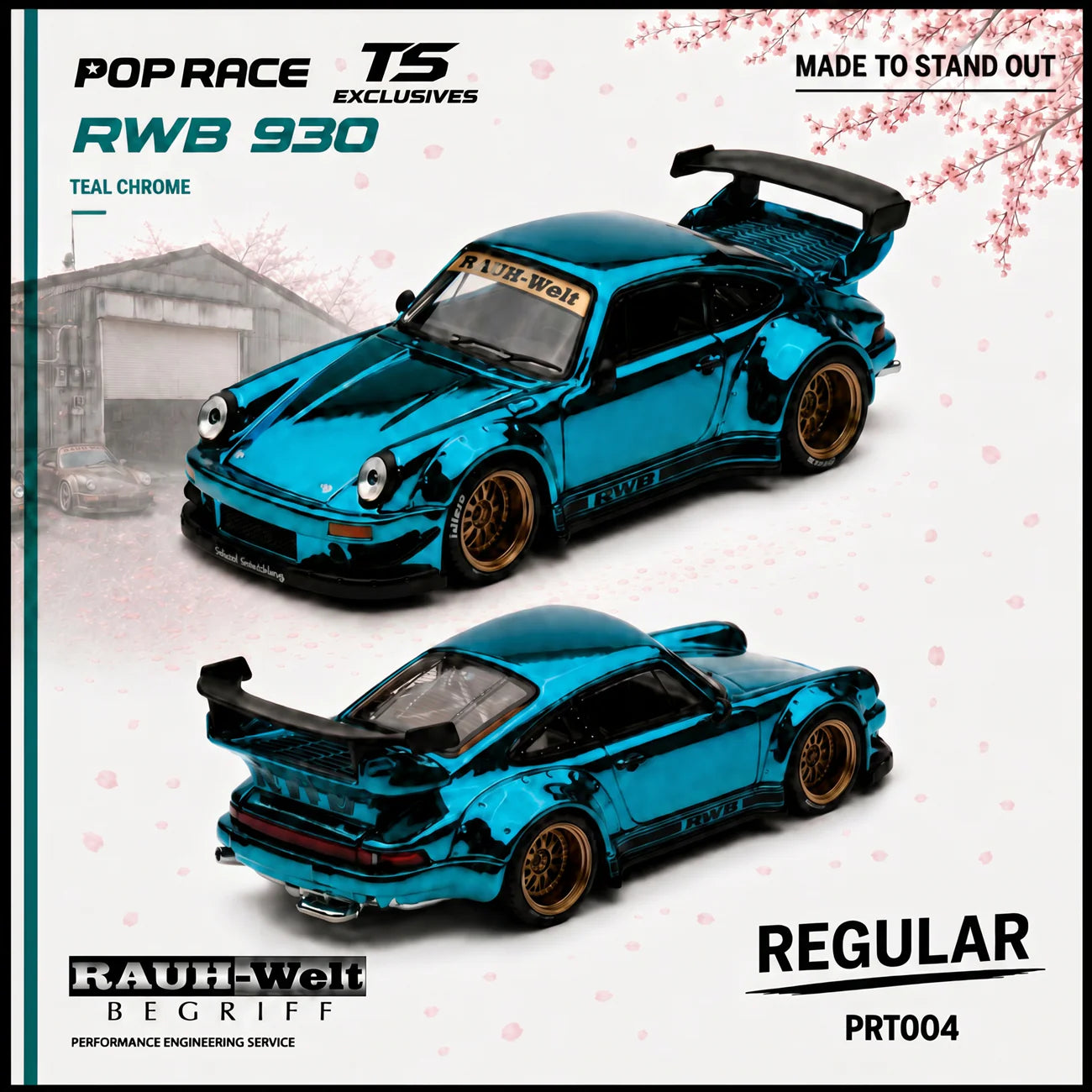 POP Race RWB Porsche 930 Tokyo Station Exclusives in teal chrome.