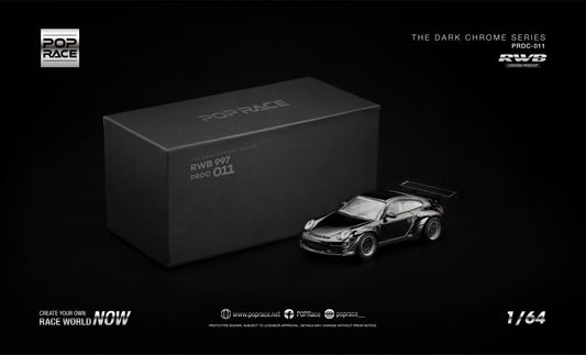 POP Race RWB 997 dark chrome 1:64 diecast model. Front