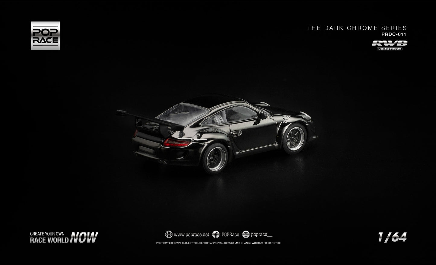 POP Race RWB 997 dark chrome 1:64 diecast model. Back