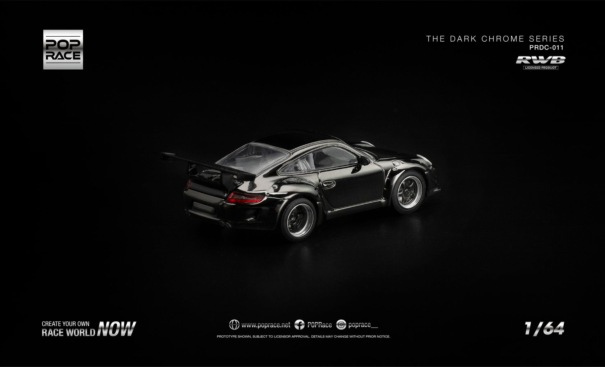 POP Race RWB 997 dark chrome 1:64 diecast model. Back