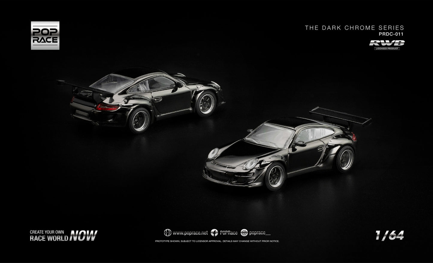 POP Race RWB 997 dark chrome 1:64 diecast model