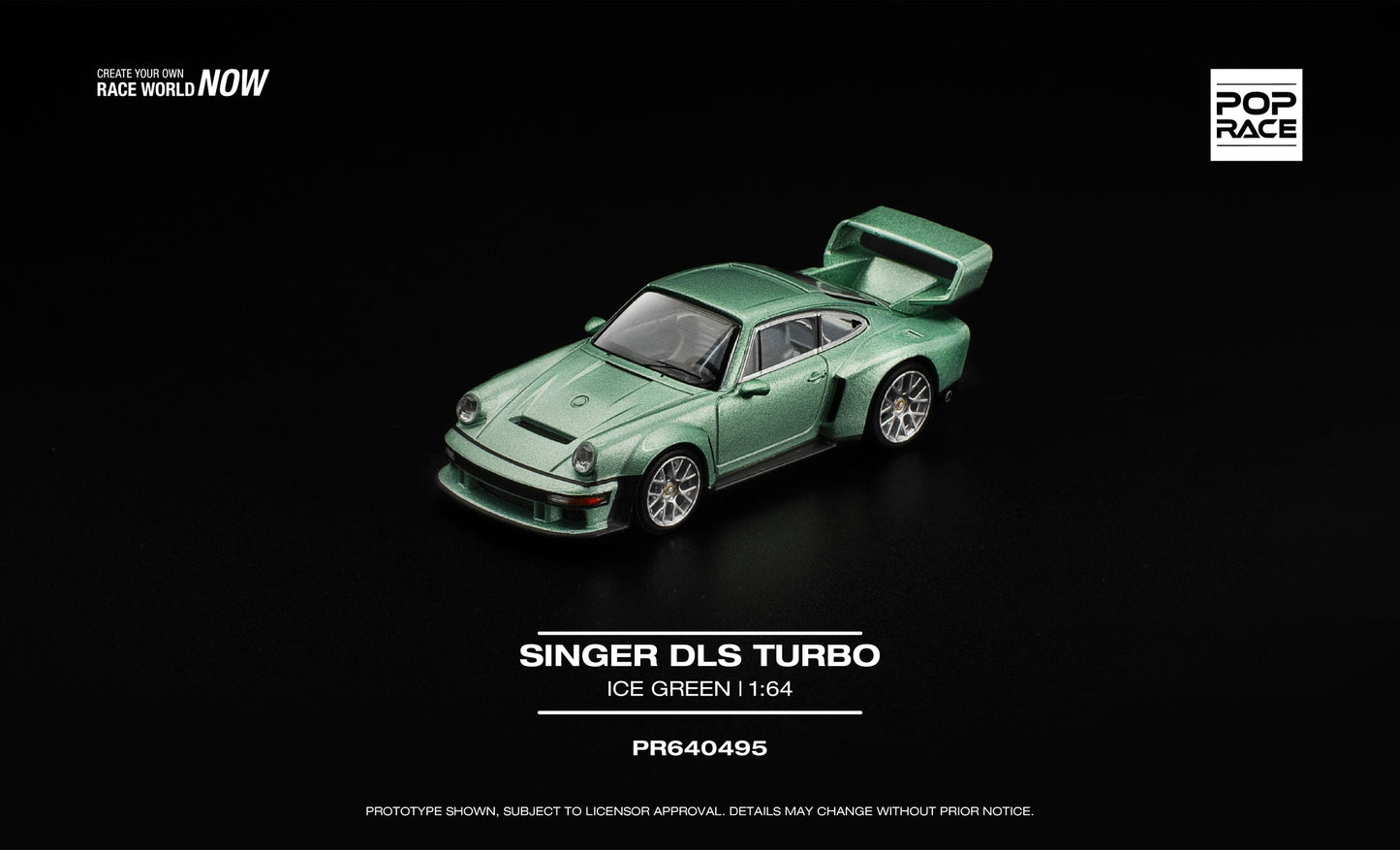 POP Race Singer DLS Turbo Ice Green 1:64 diecast car. Front