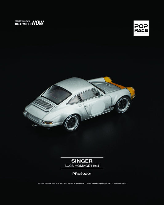 POP Race Singer SCCS Homage 1:64 scale model with custom wide-body and classic Porsche lines. Back
