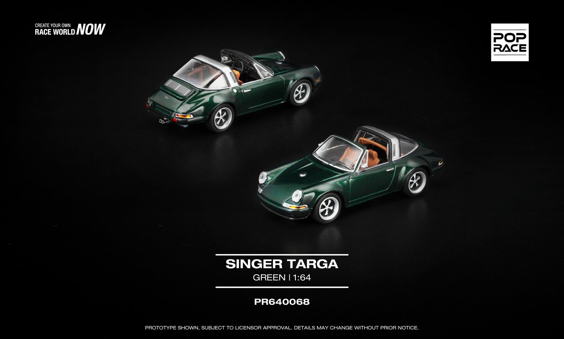 POP Race Singer Targa green diecast model with tan interior 1:64