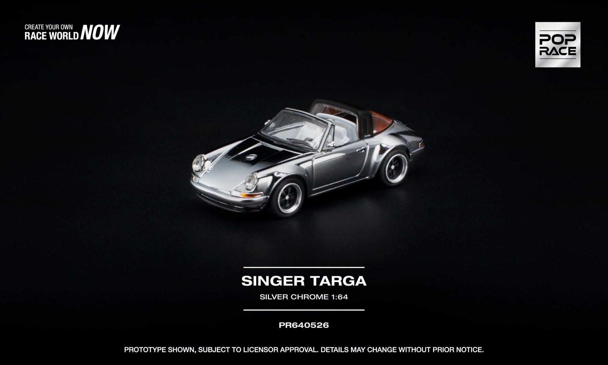 POP Race Singer Targa in Silver Chrome with detailed white interior.