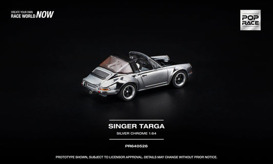 POP Race Singer Targa in Silver Chrome with detailed white interior.