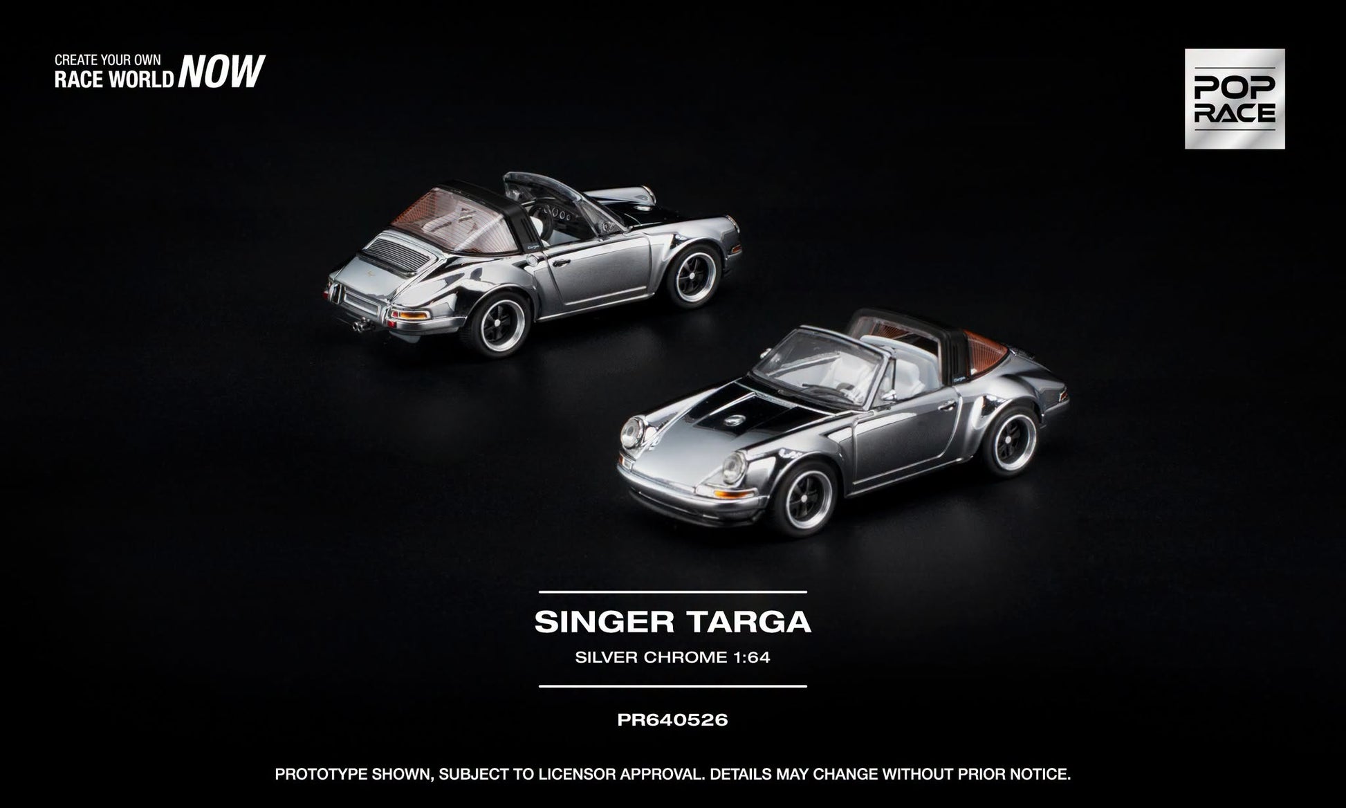 POP Race Singer Targa in Silver Chrome with detailed white interior.