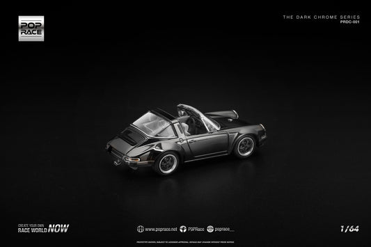 POP Race 1:64 Singer Targa Dark Chrome collectible diecast car. Back