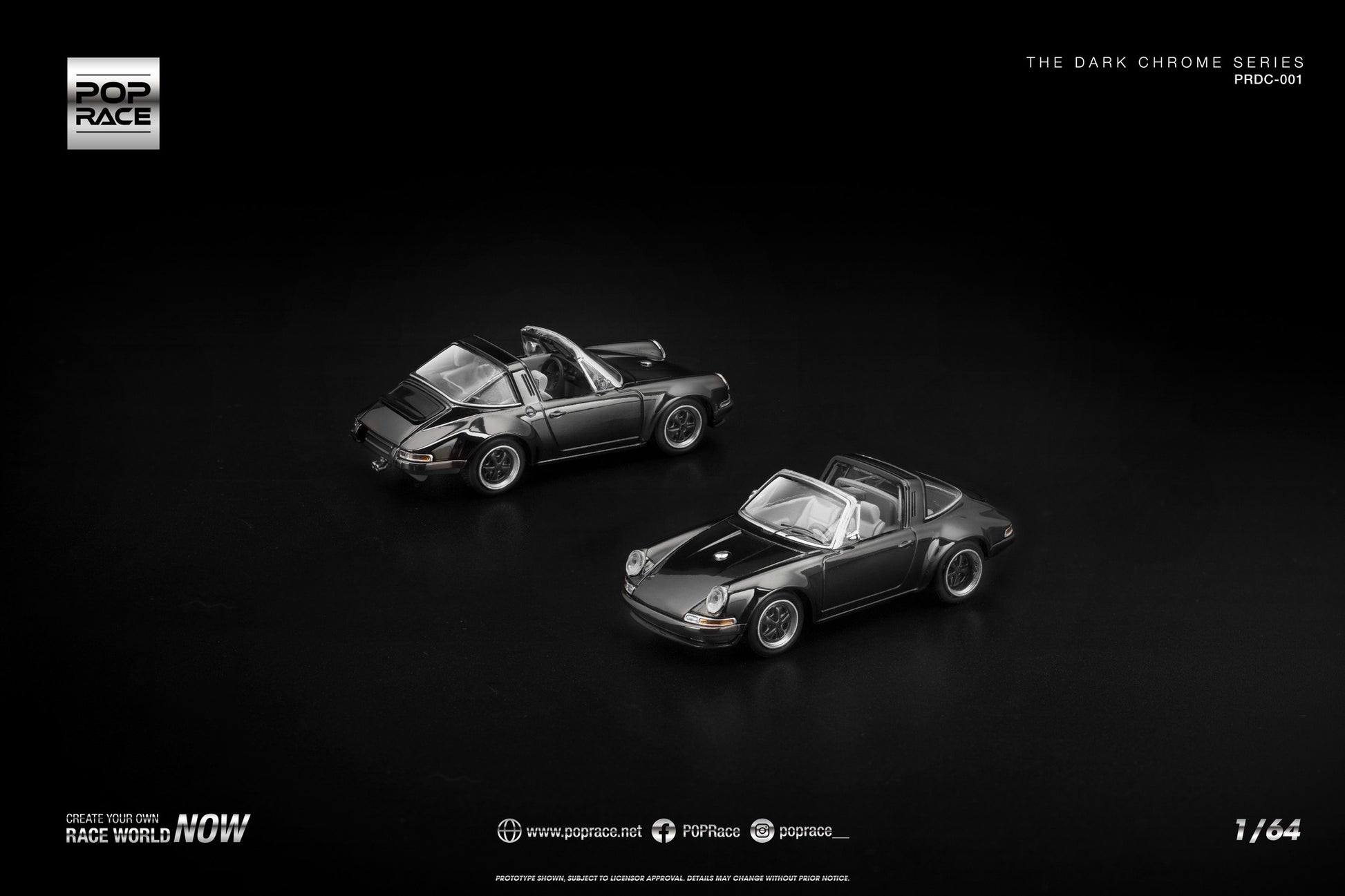 POP Race 1:64 Singer Targa Dark Chrome collectible diecast car