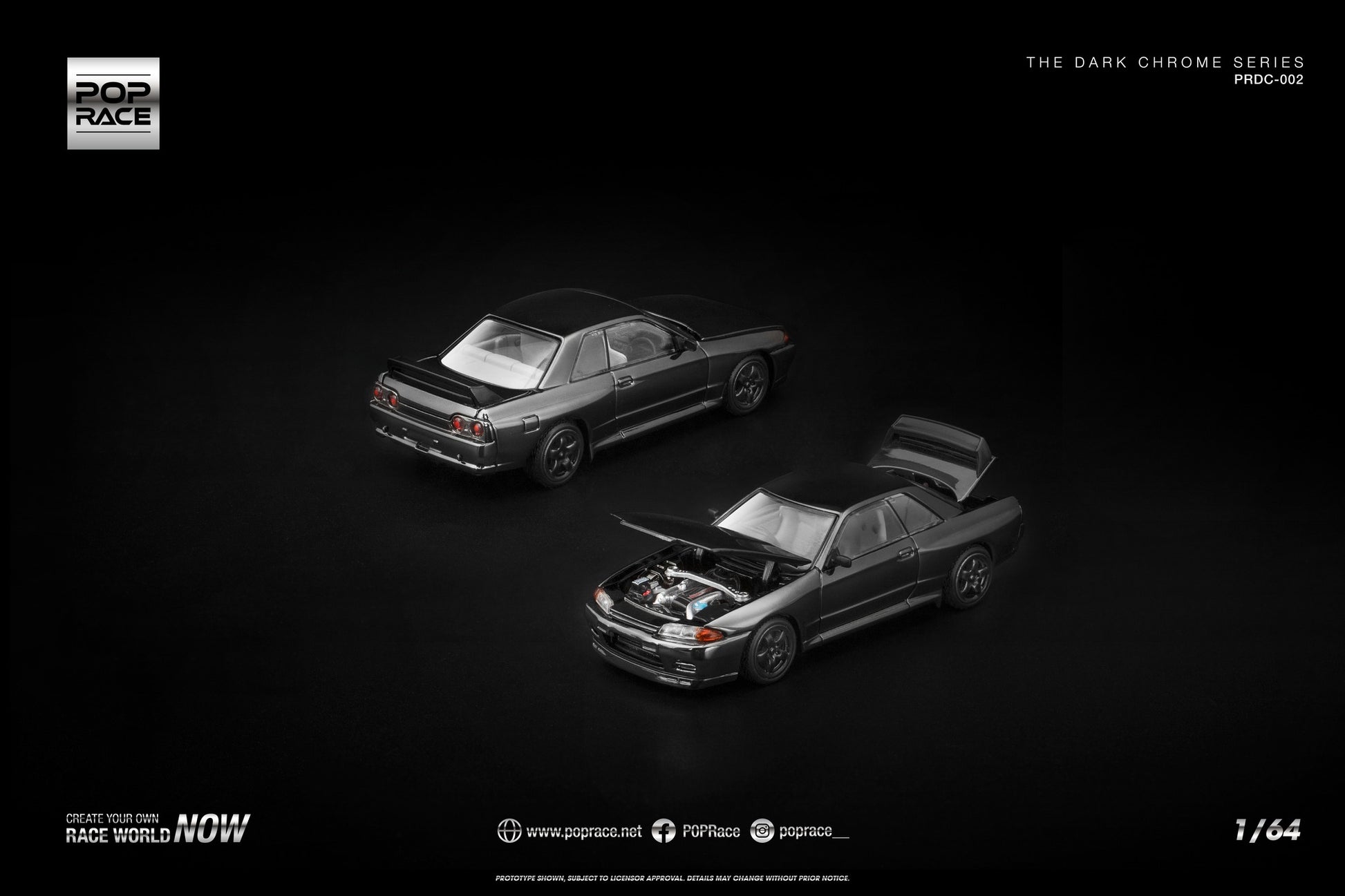 POP Race 1:64 Skyline R32 GT-R Dark Chrome collectible diecast car