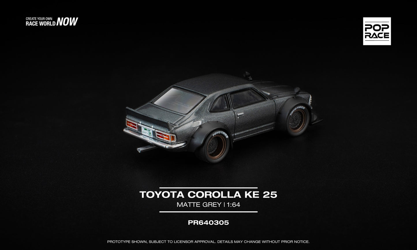 POP Race Toyota Corolla KE25 matte grey widebody diecast model 1:64. Back
