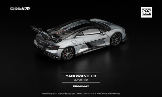 POP Race 1:64 Yangwang U9 Silver diecast car collectible. Back