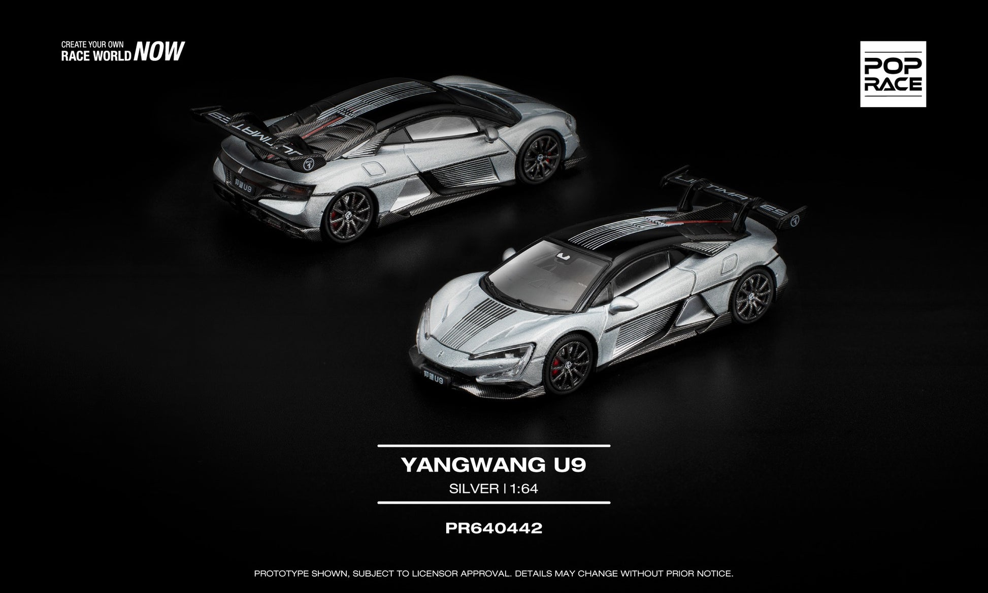 POP Race 1:64 Yangwang U9 Silver diecast car collectible