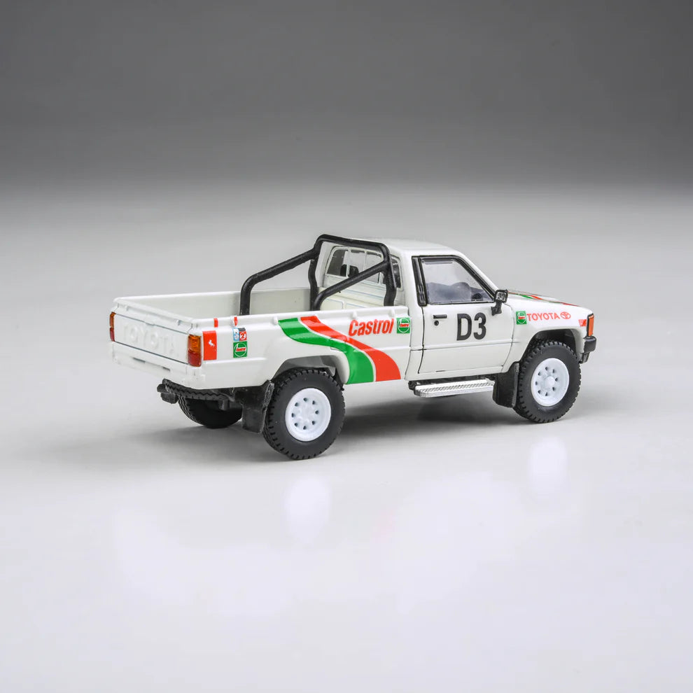 PARA64 1:64 Toyota Hilux 1995 Rustenburg 400 Rally Castrol livery rally pickup diecast model. Back