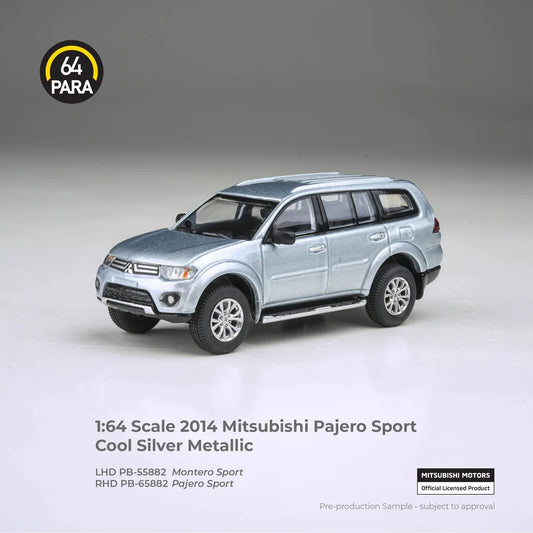 Para64 2014 Mitsubishi Pajero Sport in Cool Silver Metallic, featuring new tooling in 1:64 scale.