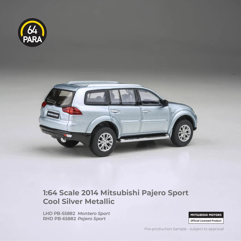 Para64 2014 Mitsubishi Pajero Sport in Cool Silver Metallic, featuring new tooling in 1:64 scale.