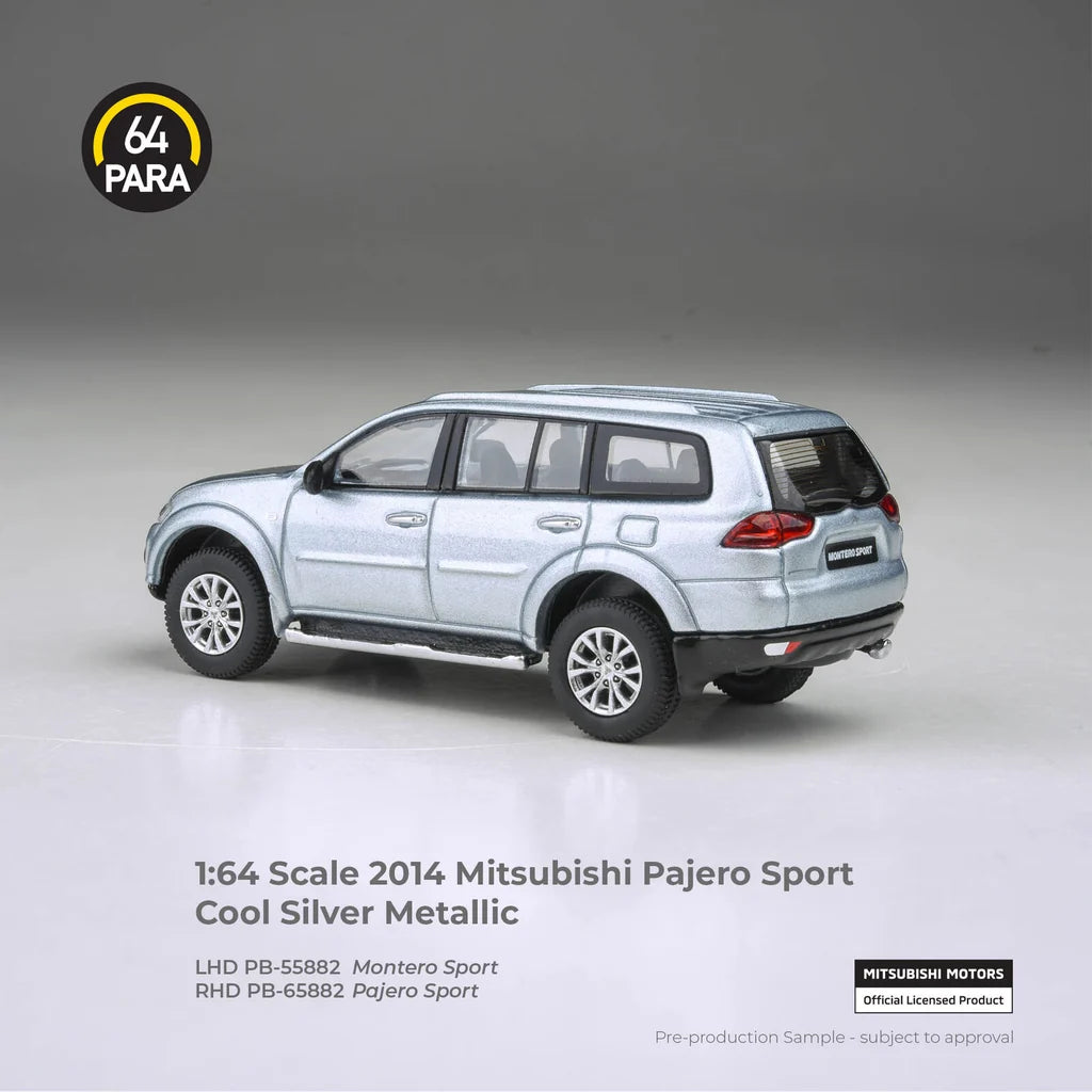 Para64 2014 Mitsubishi Pajero Sport in Cool Silver Metallic, featuring new tooling in 1:64 scale.