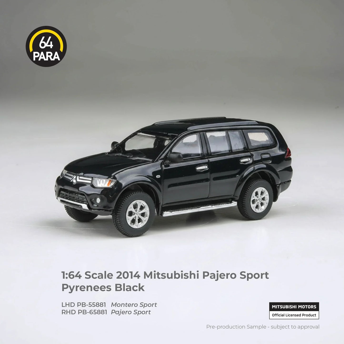 Para64 2014 Mitsubishi Pajero Sport in Pyrenees Black, featuring new tooling in 1:64 scale.