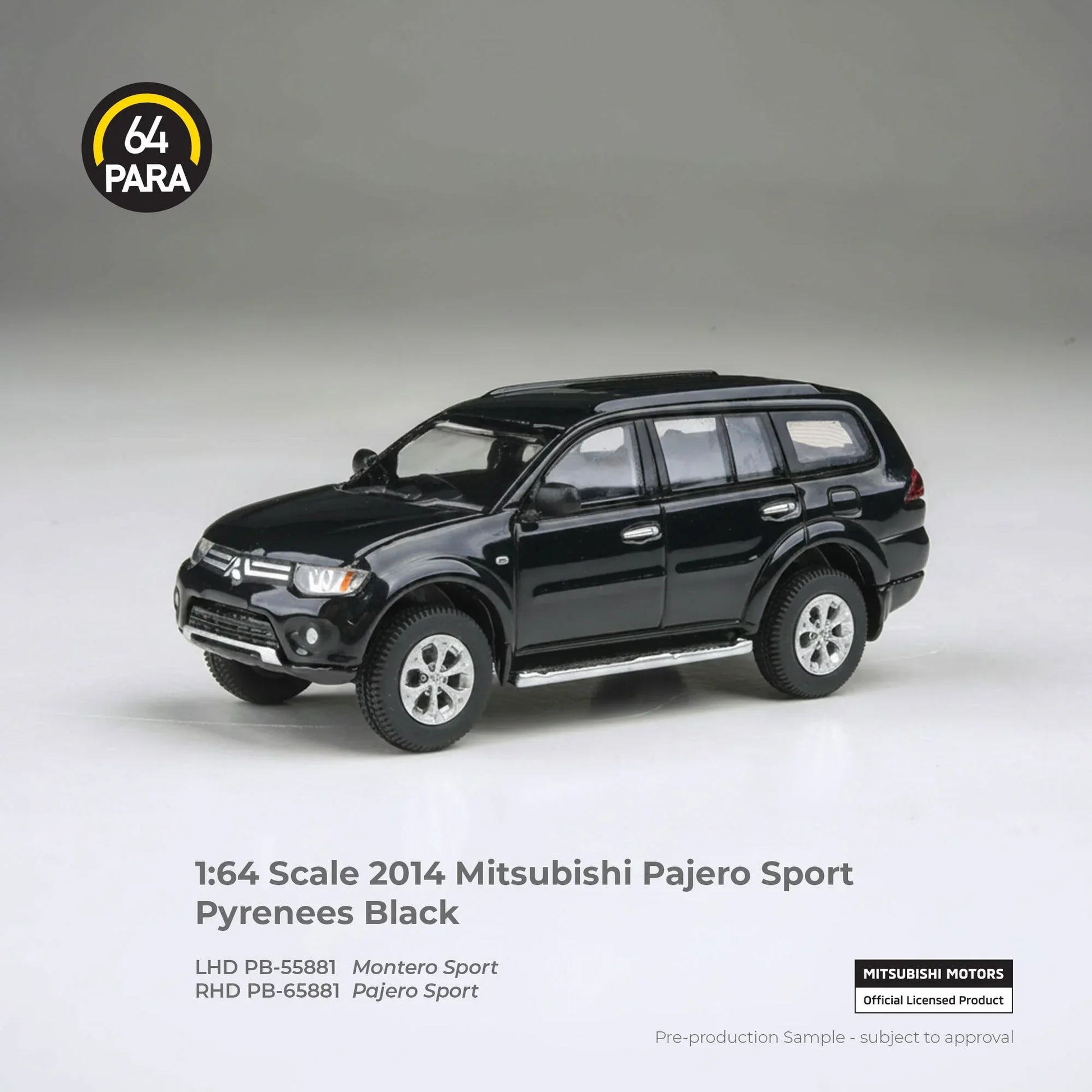 Para64 2014 Mitsubishi Pajero Sport in Pyrenees Black, featuring new tooling in 1:64 scale.
