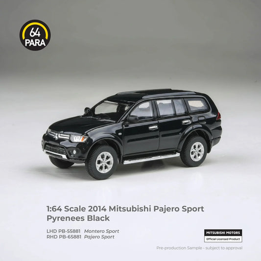 Para64 2014 Mitsubishi Pajero Sport in Pyrenees Black, featuring new tooling in 1:64 scale.