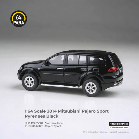 Para64 2014 Mitsubishi Pajero Sport in Pyrenees Black, featuring new tooling in 1:64 scale.