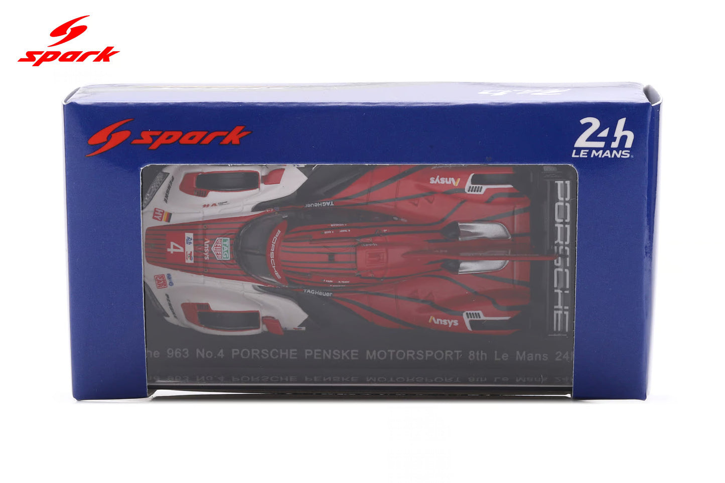 Sparky Porsche 963 No. 4 Porsche Penske Motorsport Le Mans 2025 in acrylic display case.