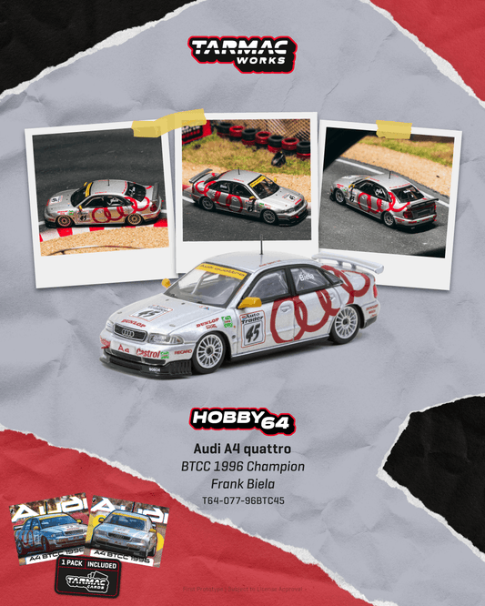 Tarmac Works Audi A4 Quattro #45 Frank Biela BTCC Champion race car from the Hobby64 series.