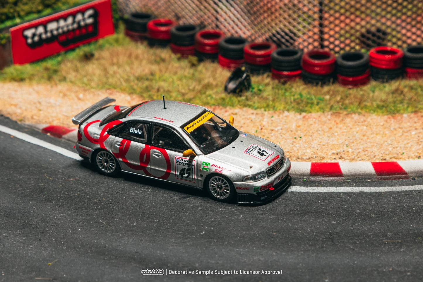 Tarmac Works Audi A4 Quattro #45 Frank Biela BTCC Champion race car from the Hobby64 series. Front