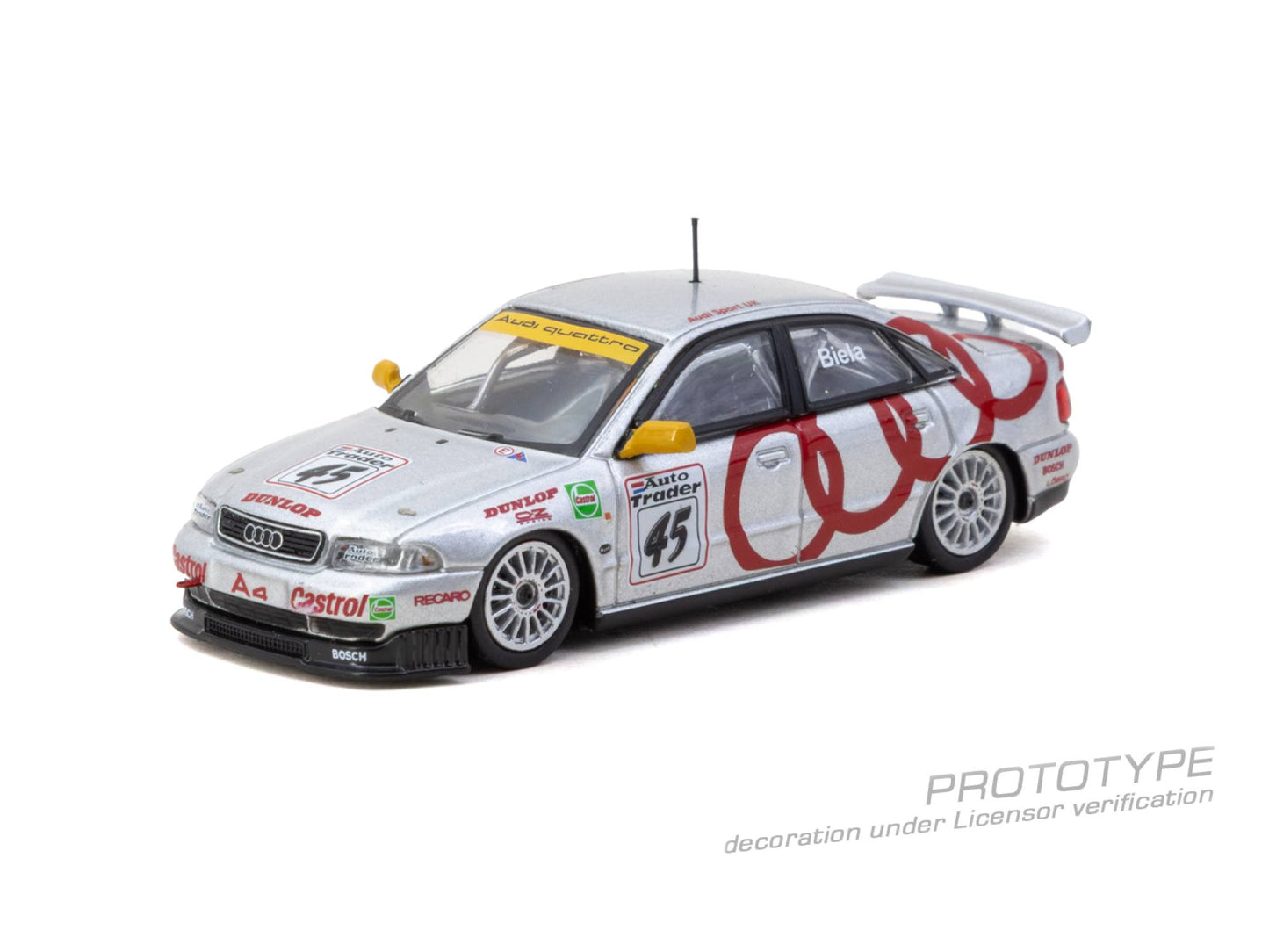 Tarmac Works Audi A4 Quattro #45 Frank Biela BTCC Champion race car from the Hobby64 series.