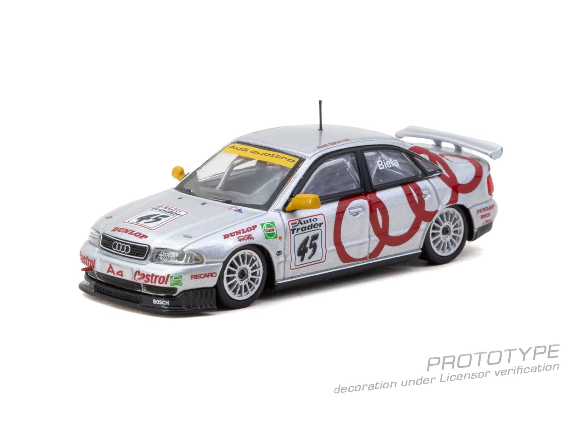 Tarmac Works Audi A4 Quattro #45 Frank Biela BTCC Champion race car from the Hobby64 series.