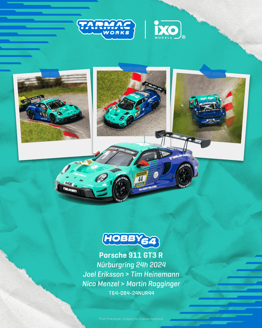 Tarmac Works Porsche 911 992 GT3 R #44 Nürburgring 24 Hours race car from the Hobby64 series.