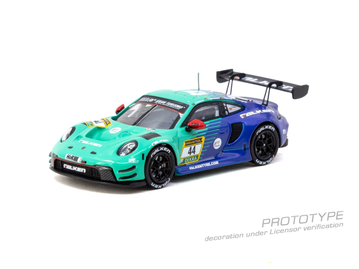 Tarmac Works Porsche 911 992 GT3 R #44 Nürburgring 24 Hours race car from the Hobby64 series.