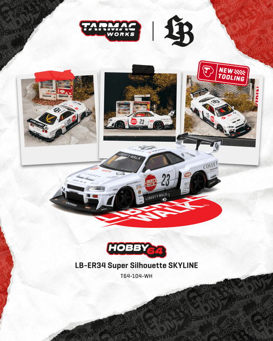 Tarmac Works Nissan Skyline GT-R R34 LB Super Silhouette Collet from the Hobby64 series.