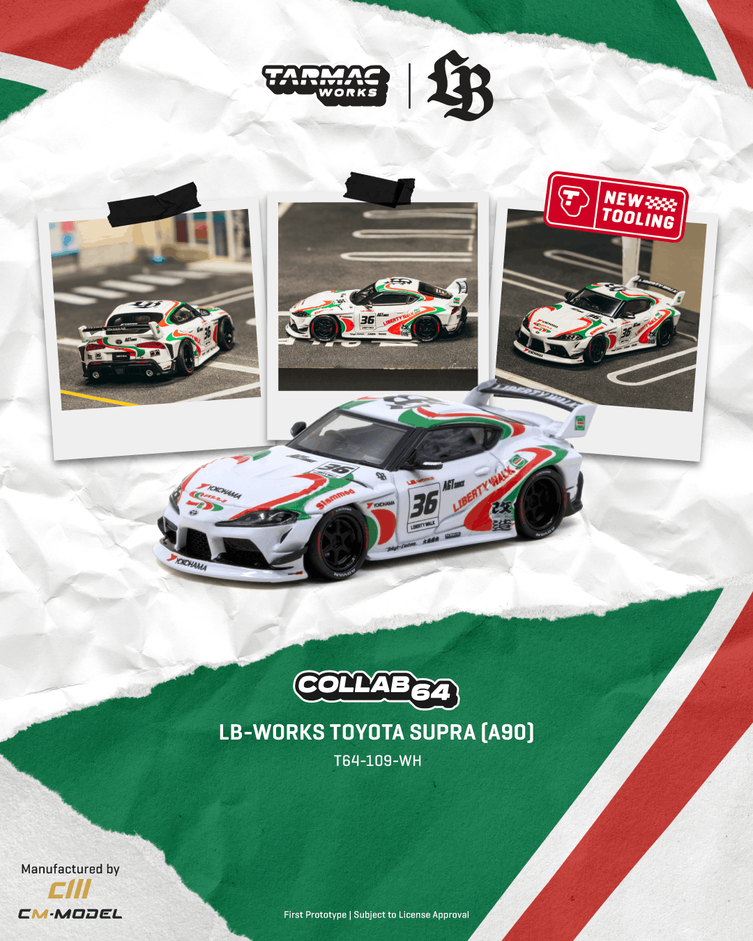 Tarmac Works 2024 Toyota Supra A90 LB-Works Castrol Tribute in 1:64 scale.
