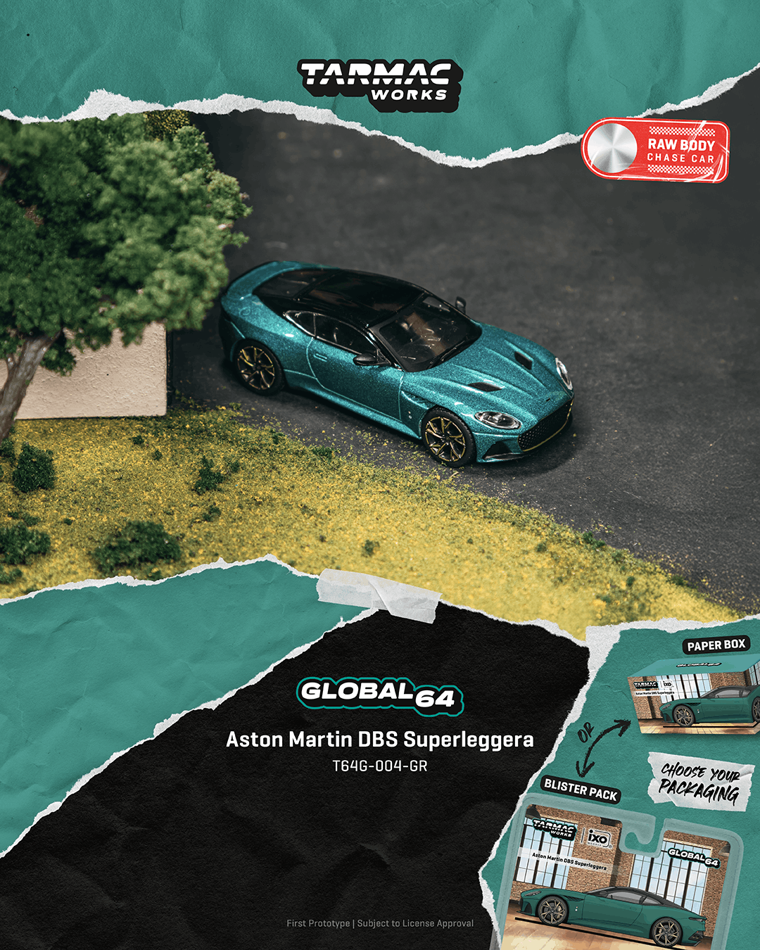 Tarmac Works 1:64 Aston Martin DBS Superleggera green metallic bronze accents diecast model